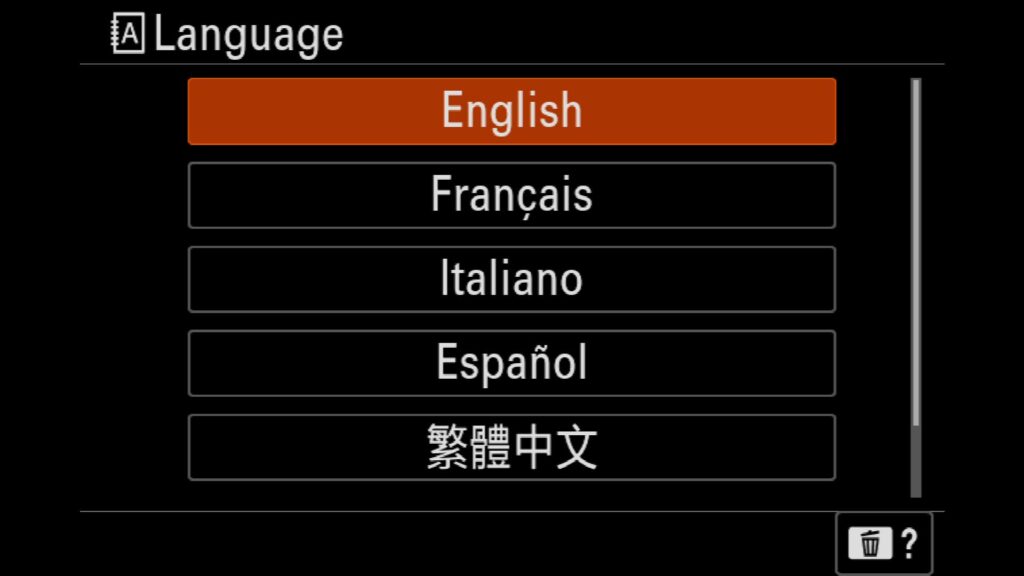 the first thing you need to do is choose the language on the Sony A1 II