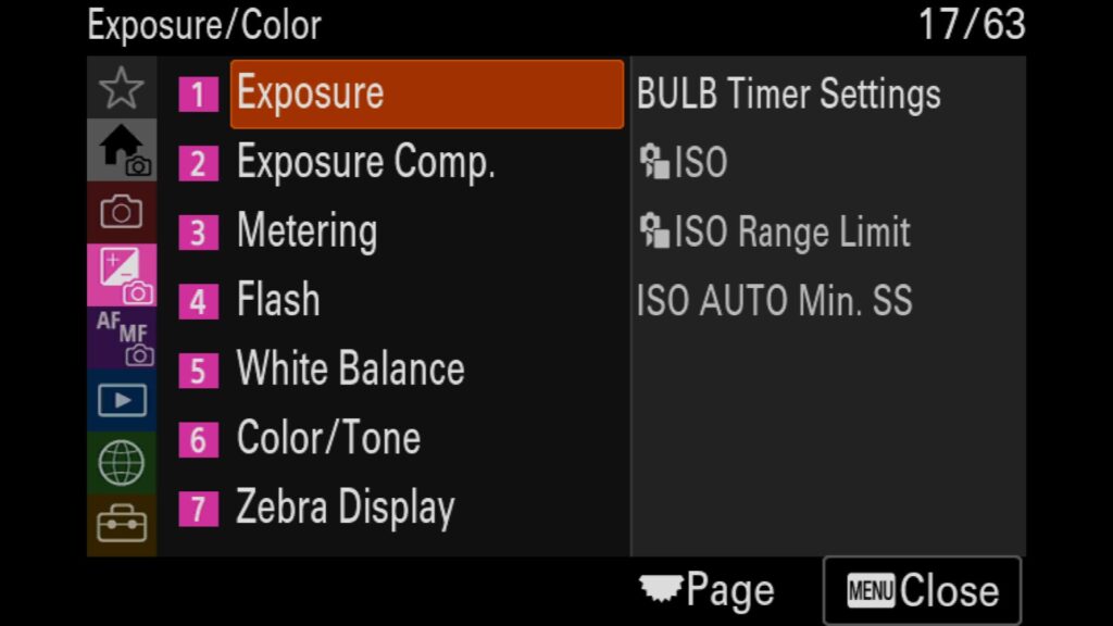 Adjusting the Bulb Timer Settings, These settings are in the "Exposure/Color" menu under "1: Exposure". There you will find "BULB Timer Settings". For the Sony a1 II by Colby Brown Photography.