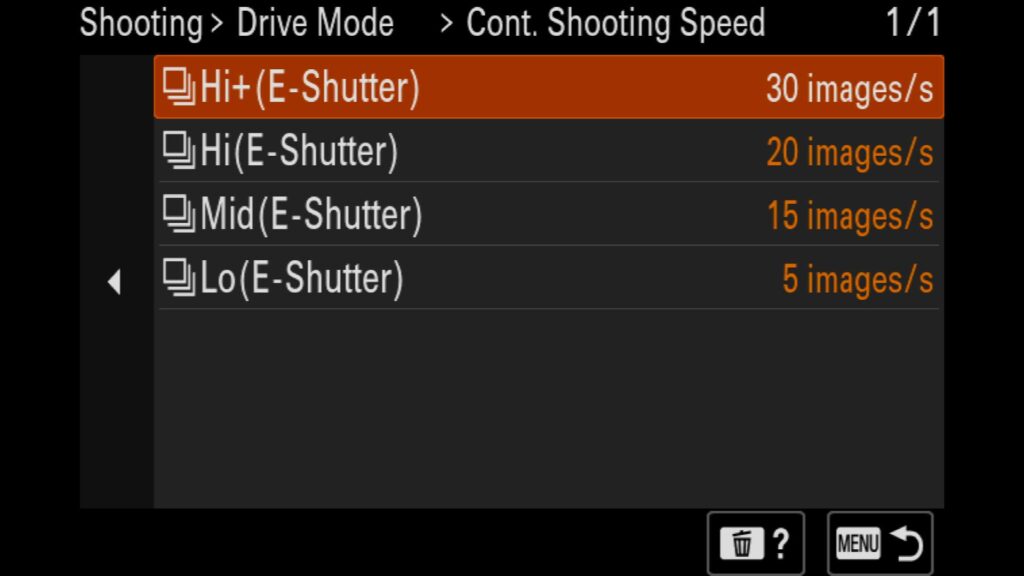 Continuous shooting mode, Changing the Shooting Speed Modes, To adjust these settings, head to the "Shooting" menu and look for "5: Drive Mode". You will find the "Cont. Shooting Speed" menu item there. For the Sony a1 II by Colby Brown Photography.