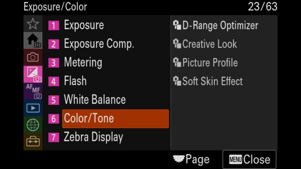 Turning Off the D-Range Optimizer, These settings are in the "Exposure/Color" menu under "6: Color/Tone". There, you will find "D-Range Optimizer". For the Sony a1 II by Colby Brown Photography.