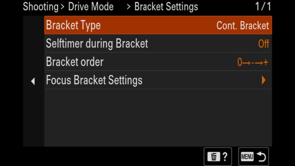 Exposure Bracketing Done Right, All of these settings can be found in the "Shooting" menu under "5: Drive Mode". Once there, select "Bracket Settings." For the Sony a1 II by Colby Brown Photography