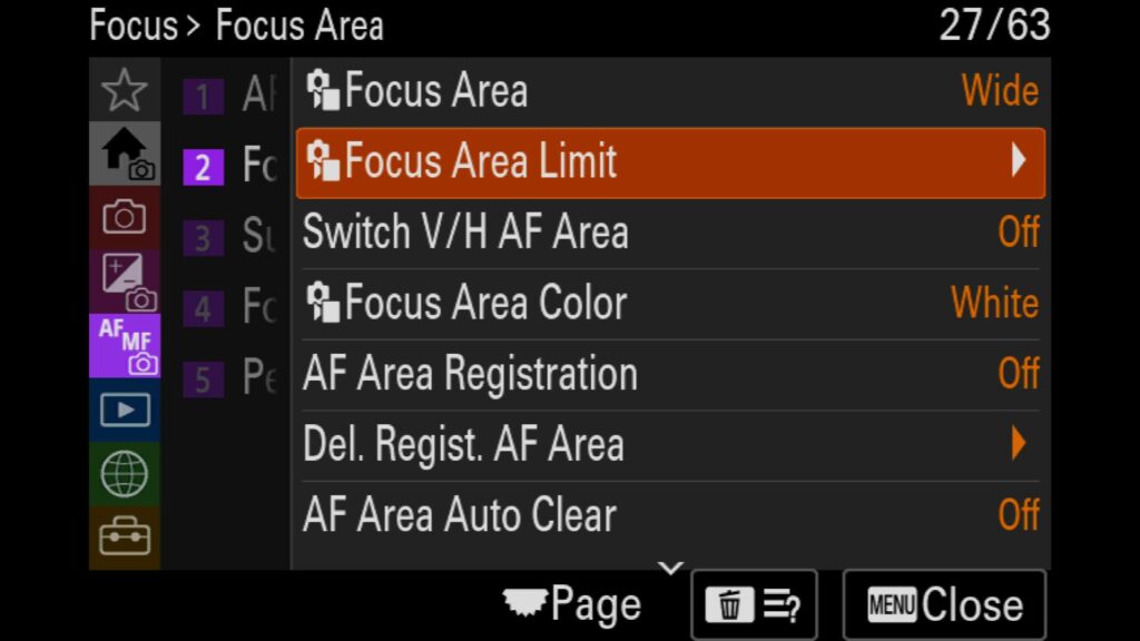 "Focus Area Limit" setting, For the Sony a1 II by Colby Brown Photography.