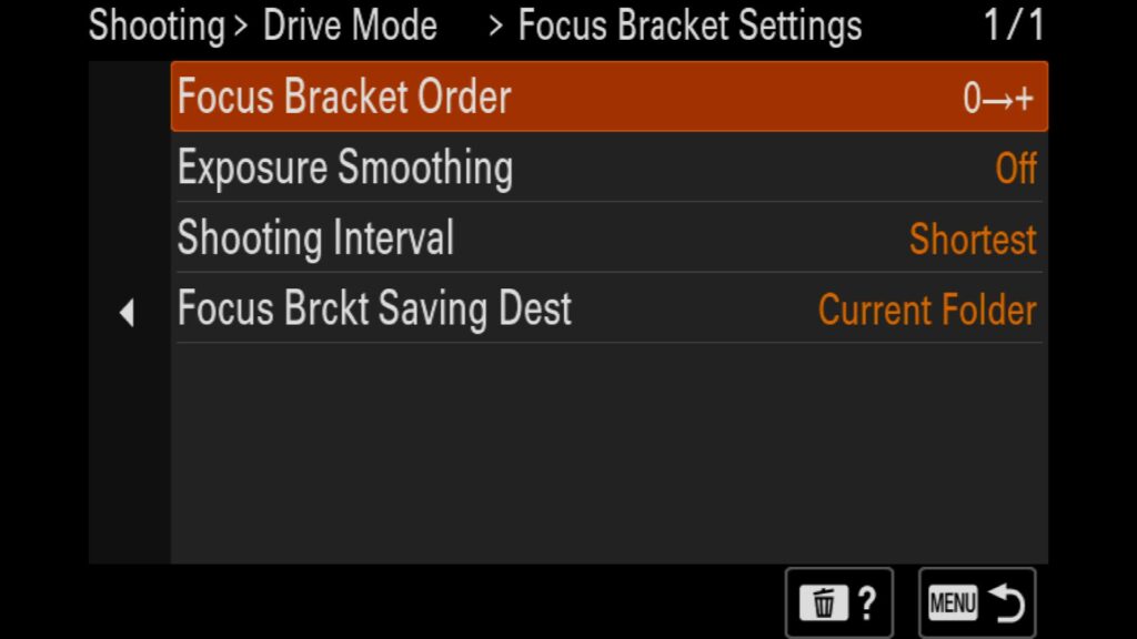 The Sony a1 II now allows you to use Focus Bracketing to automatically capture a series of images with different focal points that you can combine (in post-processing) to get everything in focus. These settings can be found in the "Shooting" menu under "5: Drive Mode". Look for "Focus Bracket settings," where you will find both the "Bracket Type" and the "Focus Bracket settings" menu items. For the Sony a1 II by Colby Brown Photography