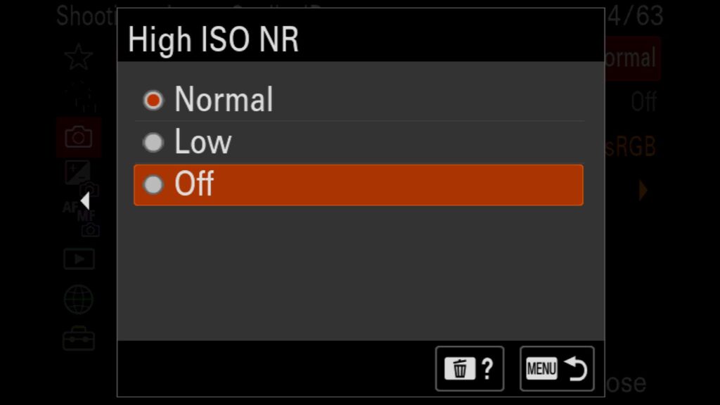 These settings can be found under the "Shooting" menu, under "1: Image Quality," and on the second page (scroll down) under "High ISO NR." - for the Sony a1 II by Colby Brown Photography