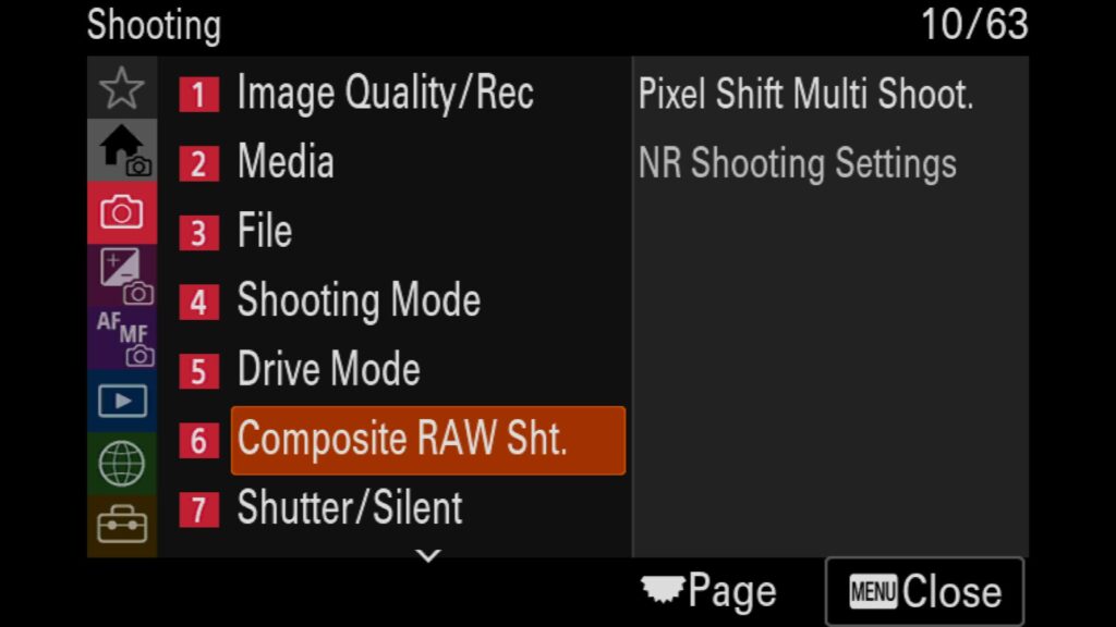 Using the Pixel Shift Mode, These settings are in the "Shooting" menu under "6: Composite RAW Sht.". There you will find "Pixel Shift Multi Shoot". For the Sony a1 II by Colby Brown Photography