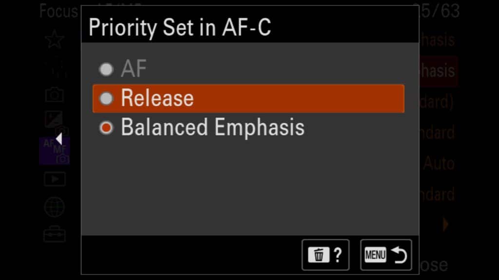 Priority Set for Auto Focus, Balanced Emphasis -  The default setting sets the priority between the other options., For the Sony a1 II by Colby Brown Photography.