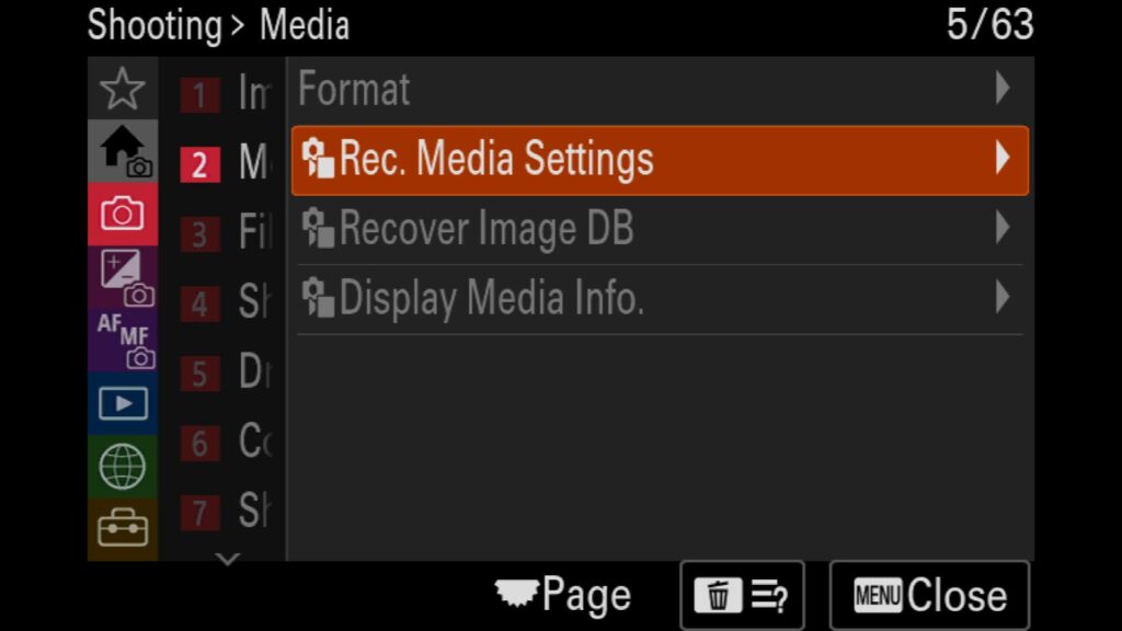 These settings can be found under the "Shooting" menu, under "2: Media," and under "Rec. Media Settings." - for the Sony a1 II by Colby Brown Photography