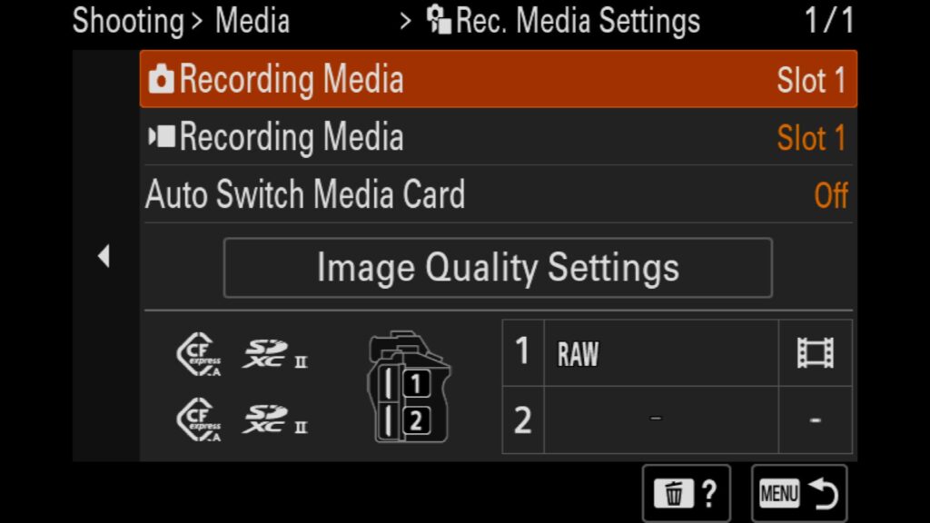 These settings can be found under the "Shooting" menu, under "2: Media," and under "Rec. Media Settings." - for the Sony a1 II by Colby Brown Photography