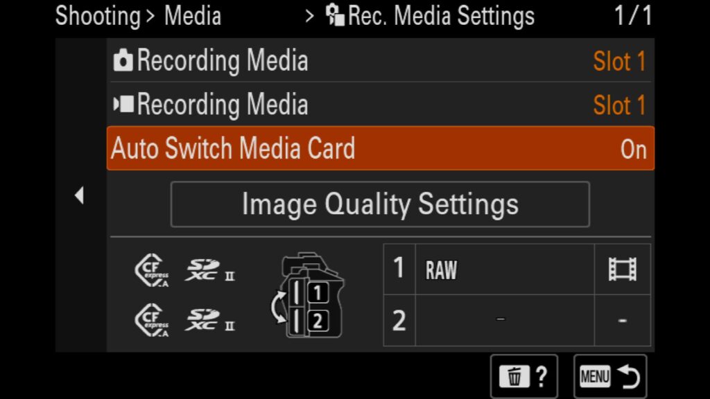 These settings can be found under the "Shooting" menu, under "2: Media," and under "Rec. Media Settings." - for the Sony a1 II by Colby Brown Photography