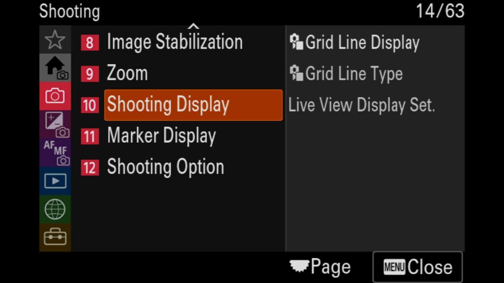 Turning On Grid Lines, These settings are in the "Shooting" menu under "10: Shooting Display". For the Sony a1 II by Colby Brown Photography.