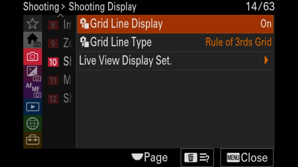 Turning On Grid Lines, These settings are in the "Shooting" menu under "10: Shooting Display". For the Sony a1 II by Colby Brown Photography.