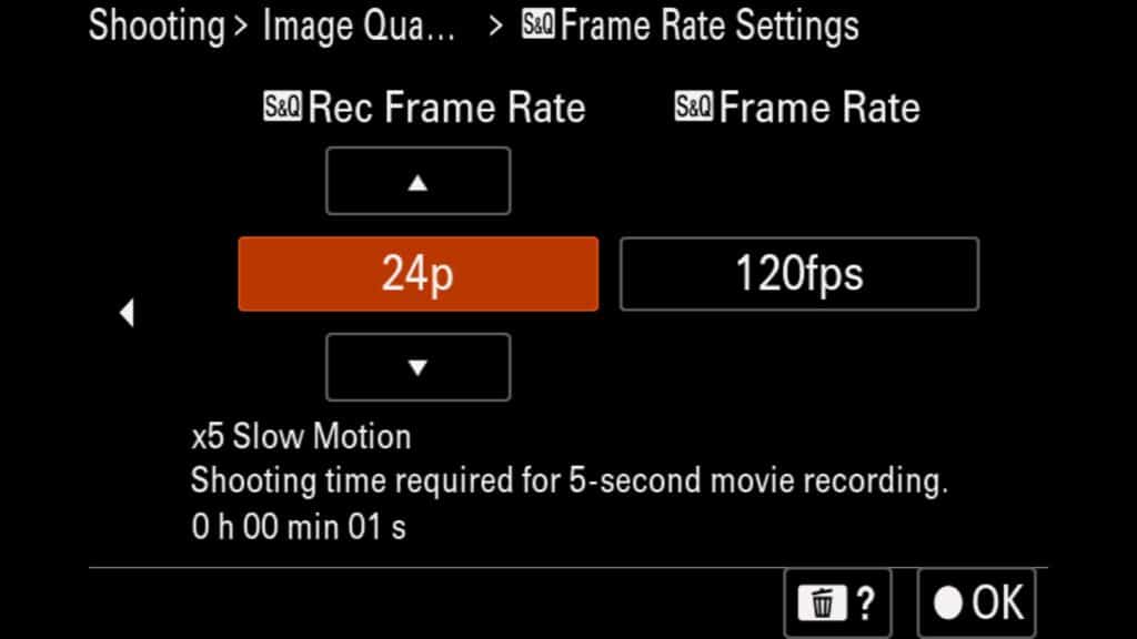 S&Q stands for "Slow & Quick," which accurately represents this video mode found in all Sony mirrorless cameras. Frame Rate Settings