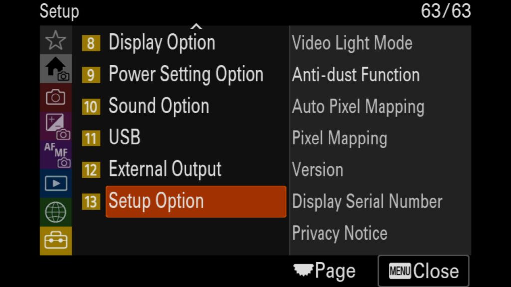 Closing The Shutter When The Camera Is Turned Off, To turn on this setting, navigate to the "Setup" menu and find "13: Setup Option". You will select the "Anti-dust Function" option there before turning on the "Shutter When Pwr OFF" setting, For the Sony a1 II by Colby Brown Photography.