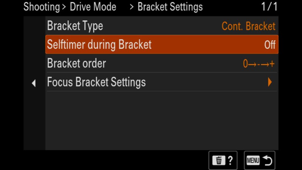 How To Add A Shutter Delay When Shooting a Bracket Of Any Kind? This setting can be found in the "Shooting" menu under "5: Drive Mode". Look for "Bracket Settings" before seeing "Self-timer during Bracket" and turning it on. For the Sony a1 II by Colby Brown Photography