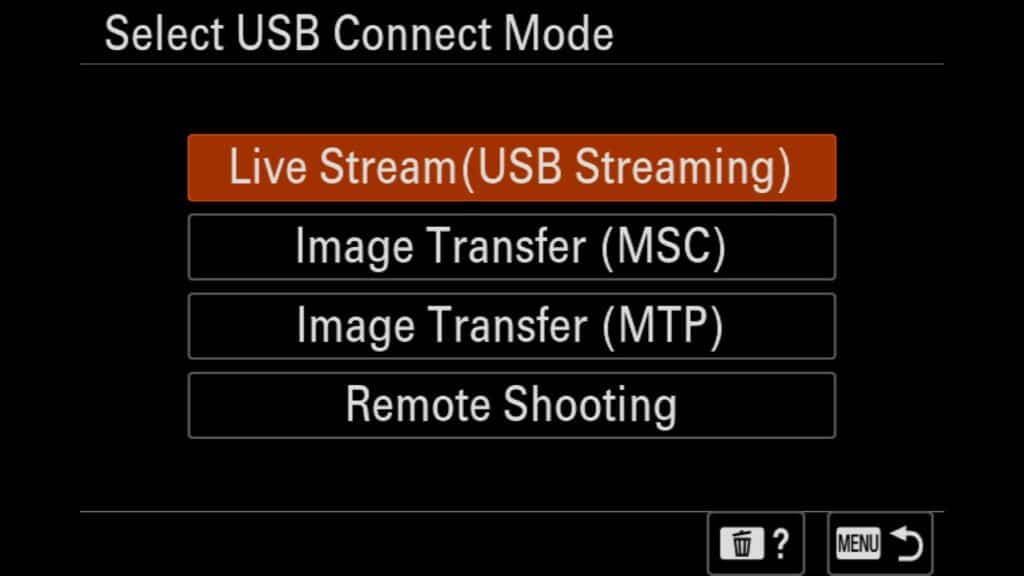 Using the Camera as a Webcam (New to the Sony A1 II), Select USB Connect Mode, For the Sony a1 II by Colby Brown Photography.