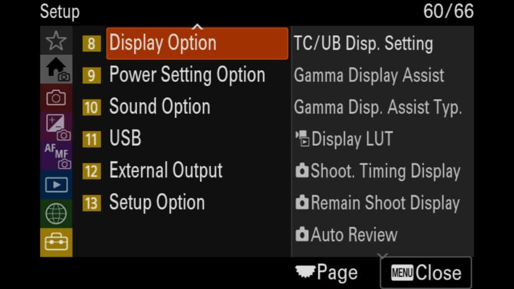 Display Option Menu - For the Sony a1 II by Colby Brown Photography.